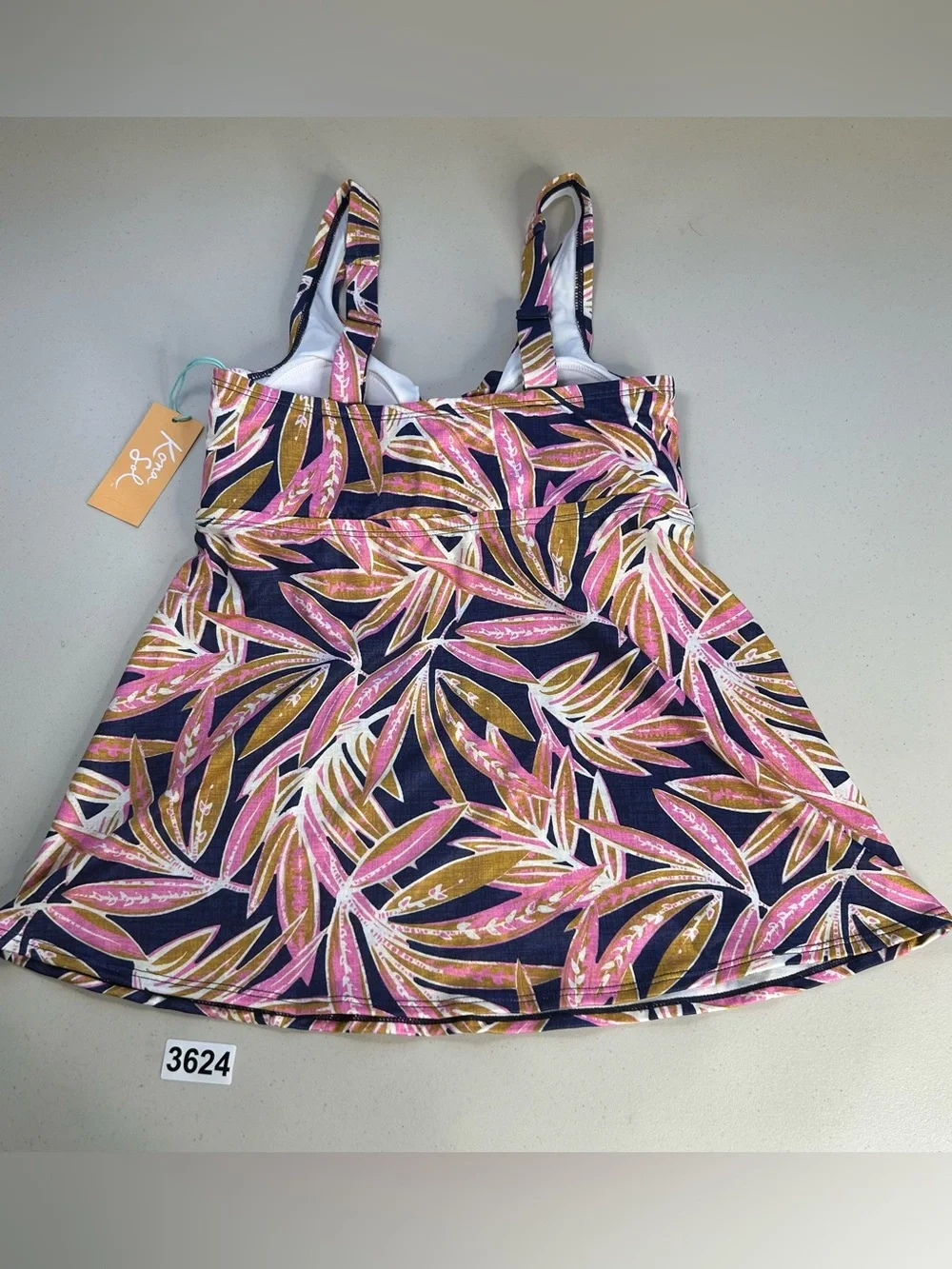 Kona Sol Tankini Top Small Swimsuit Multicolor V Neck Tropical